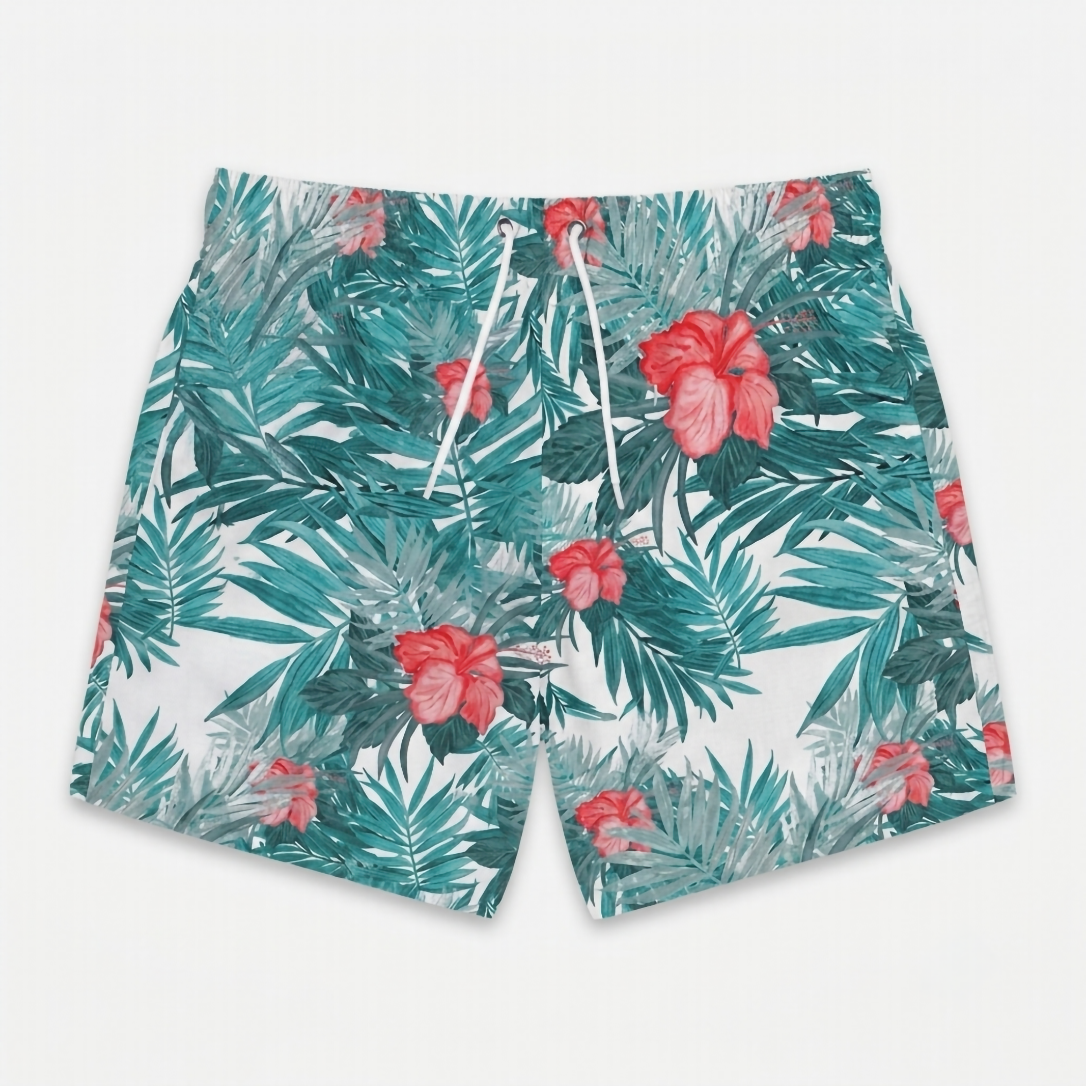 Tropical Hibiscus Swim Shorts — Men's Mid-Length Beach Trunks